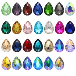 10x14 13x18 mm 20pcs glass crystal Stone teardrop pointback double hole sew on rhinestones Diy dress wedding jewelry accessories