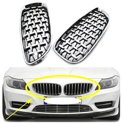 1​Pair Car Front Kidney Mesh Grill Grille For BMW E89 Z4 2009 2010 2011 2012 2013 2014 2015 2016 Chrome Diamond Meteor Style