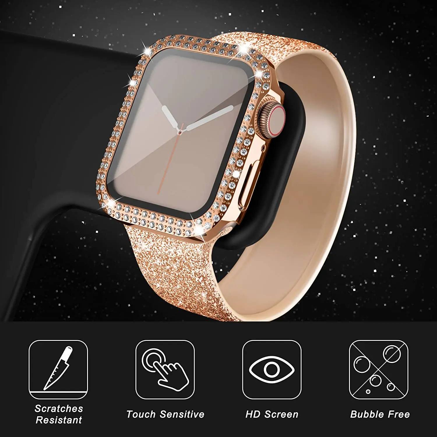 Diamond Case For Apple watch 9 8 45mm 41mm 44mm 40mm 42mm 38mm Accessories Bling Bumper Protector Cover iWatch series 7 3 5 6 se