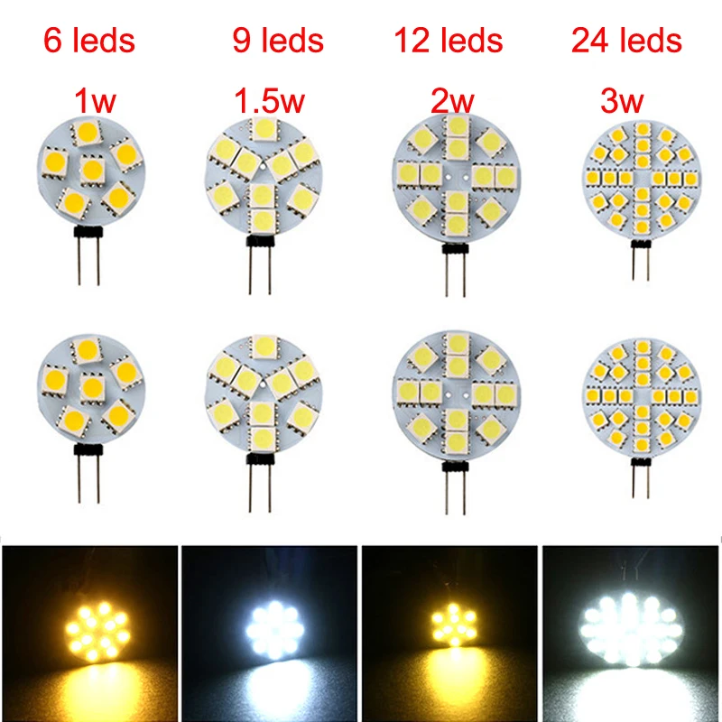 

10pcs G4 Led Car Bulb Led Spotlight 5050 Corn 2w 3W 24 Leds DC12V Warm Cold White Crystal Lamp Replace Halogen Light For Home