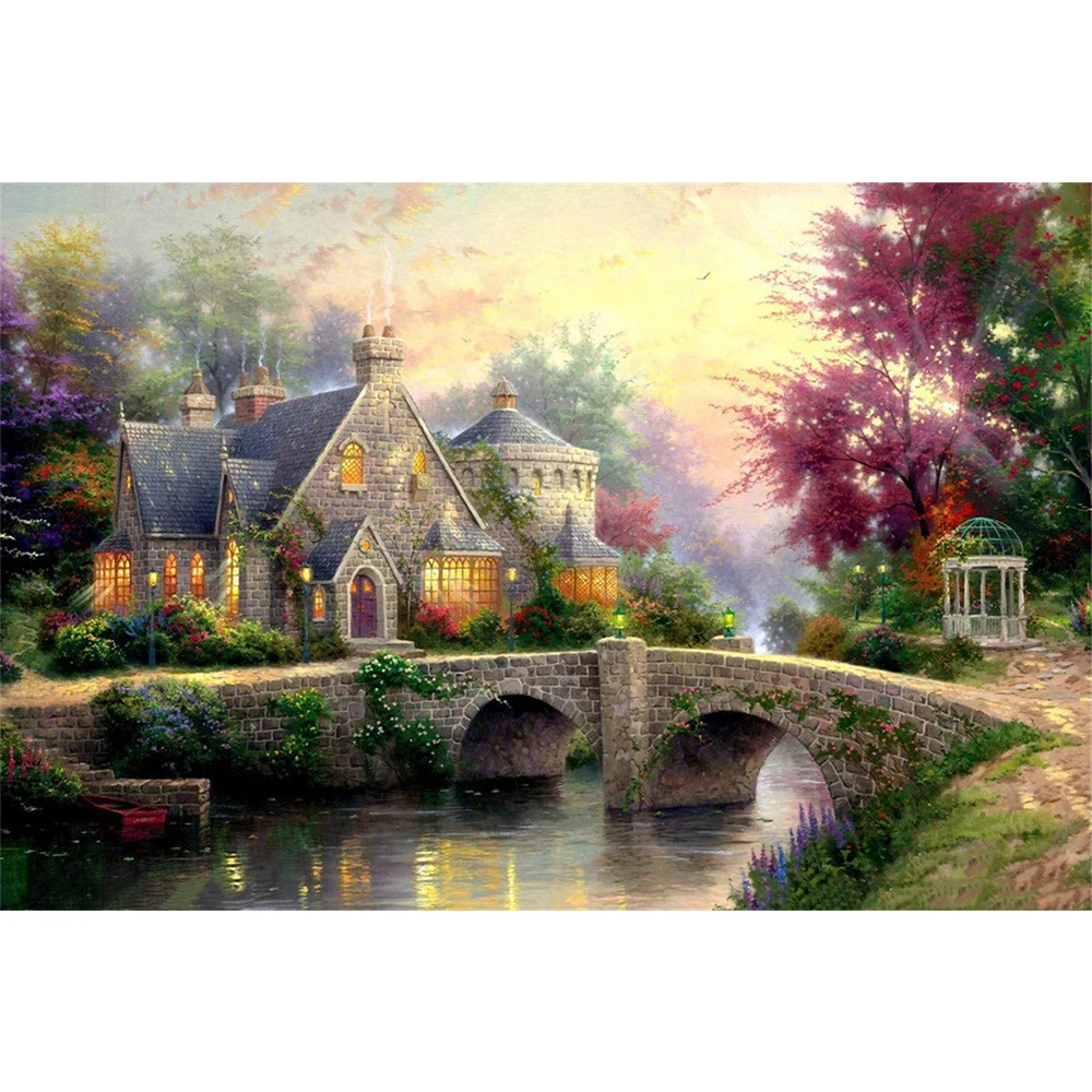 

Landscape Nature Village 11CT Cross-Stitch Set Embroidery Handmade Painting Handicraft Handiwork Halloween Room Decor Needle