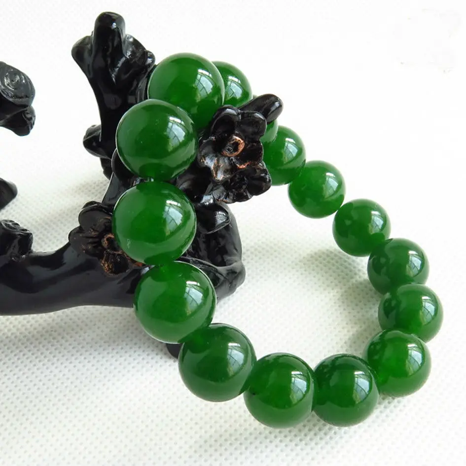 

NEW 100% Natural Green Beads jade Bangle Bracelet Handmade 12MM Bead AAA