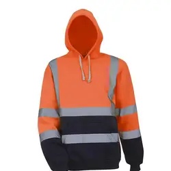 Reflective Polar Fleece Hooded Jacket Orange Jacket High Visibility Pullover Long Sleeve Hooded Sweatshirt Man Hoodies