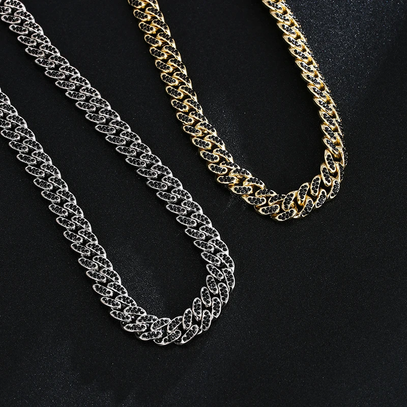 Emmaya  Iced Out Cuban Necklace Chain Hip Hop Jewelry Choker Gun Black Color Rhinestone CZ Clasp for Mens Rapper Necklaces Link