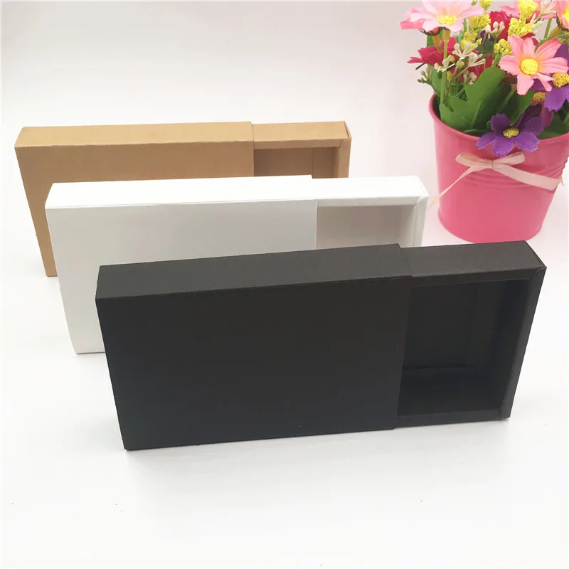 30pcs/Lot Brown Black White Blank Heart Kraft Paper Drawer Boxes For Slender Candle Matches Cardboard DIY Pull Push Drawer Boxes