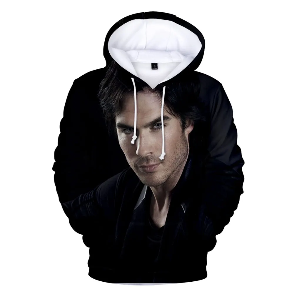 The Vampire Diaries Damon Salvatore Elena Gilbert Stefan Salvatore Hooded Sweatshirt Men/Women Casual Hoodies Pullover Tops 2021