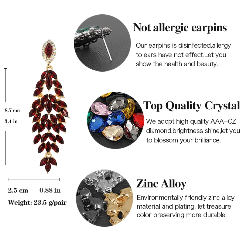 VEYO Luxury Long Crystal Drop Earrings Bridal Wedding Party Dress Dangle Earrings for Women Fashion Jewelry Gift