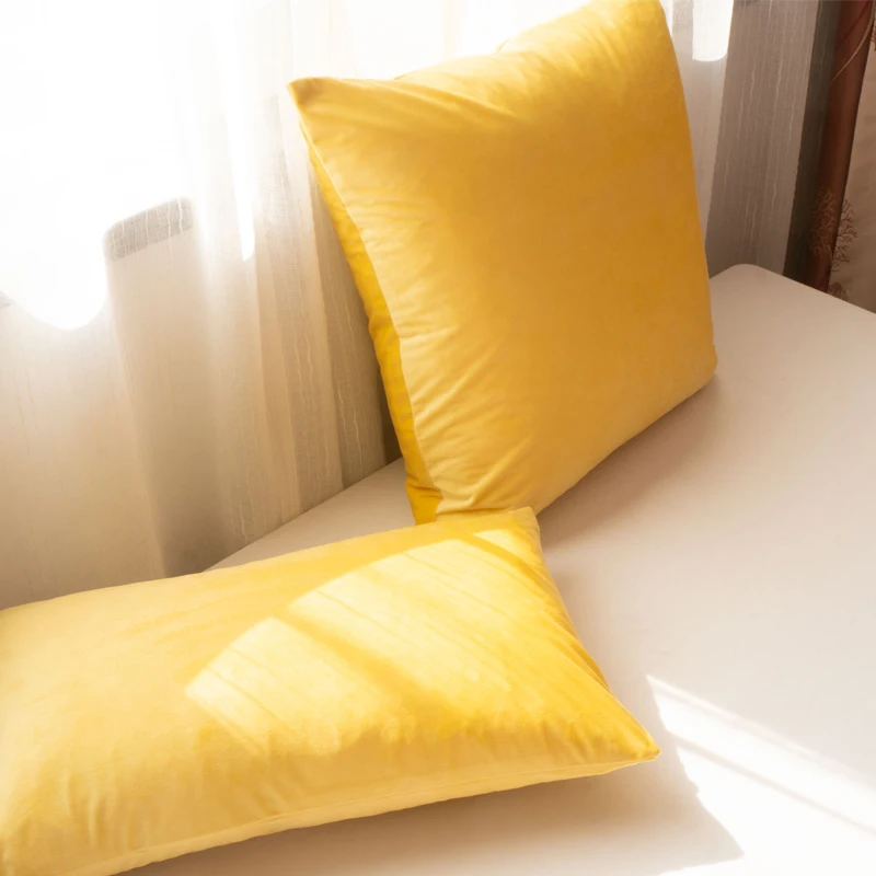 Light Yellow Velvet Cushion Cover Lovely Quality Pillow Cover Case No Balling-up Waist Pillow Without Stuffing