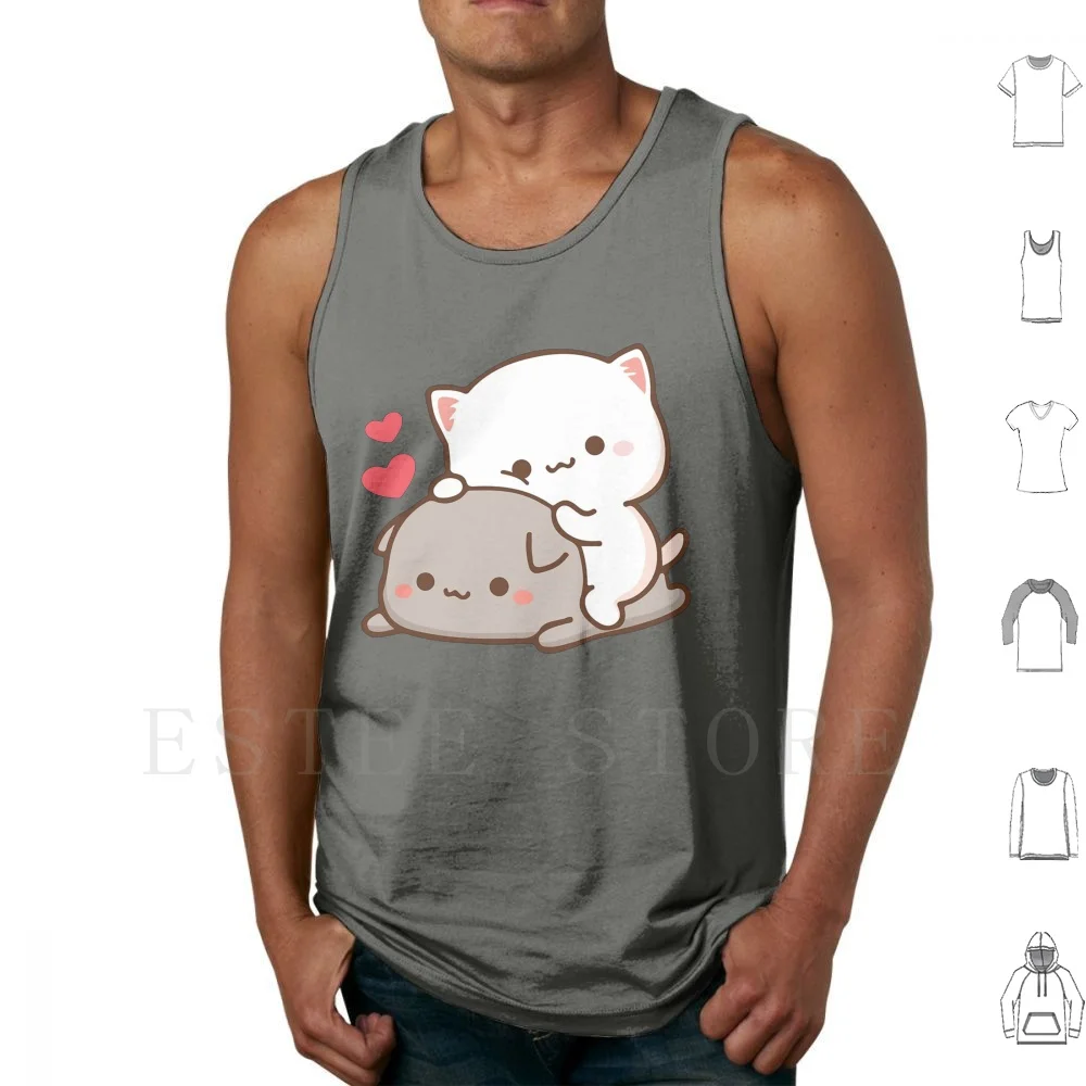 Camisetas sin mangas Peach And Goma Cat, chaleco Goma Peach Cat Mochi, lindo, romántico, Kawaii, Boyfriend Love, Mochi Peach Cat, Mochi Cat