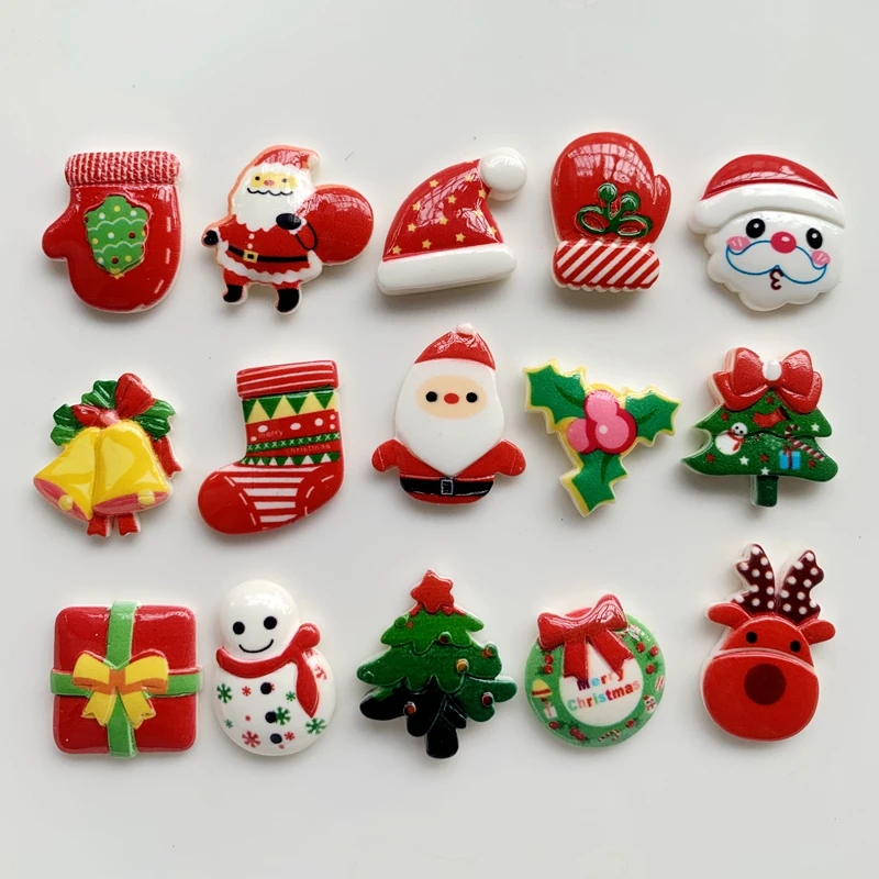 20pcs babbo natale/albero di natale/alce di natale/decorazione natalizia resina posteriore piatta abbellimento scrapbook regalo di natale fai da te