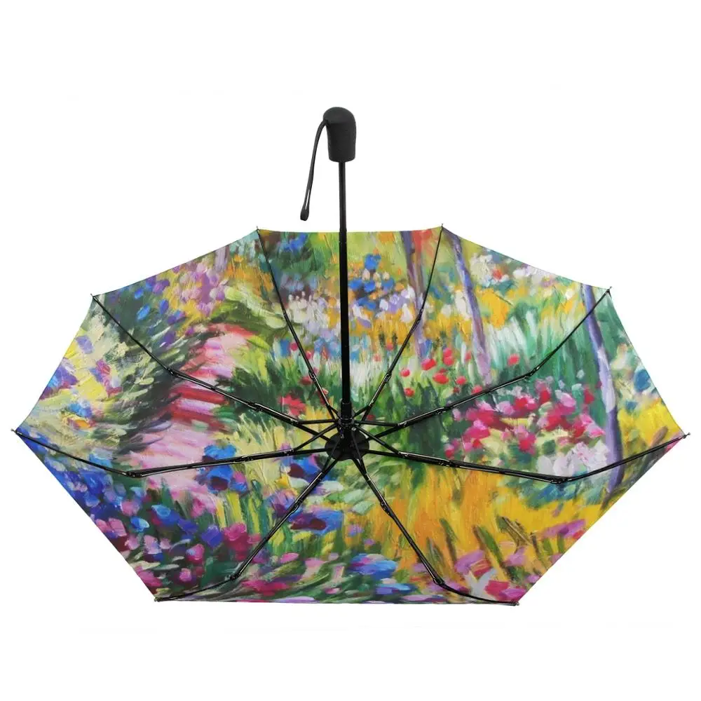 Famous Claude Monet Oil Painting Umbrella Three Folding Umbrella Rain Women Fully Automatic Umbrella Sun Protection Parasol