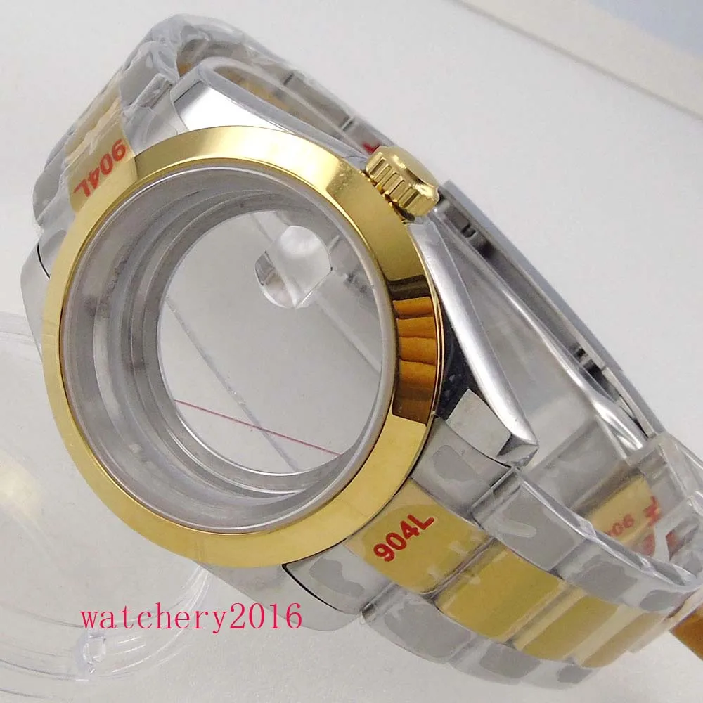 Automatic Polished Yellow Gold Watch Case Seeing Through Back for NH35 NH35A NH36 NH36A Watch Bracelet Sapphire Crystal