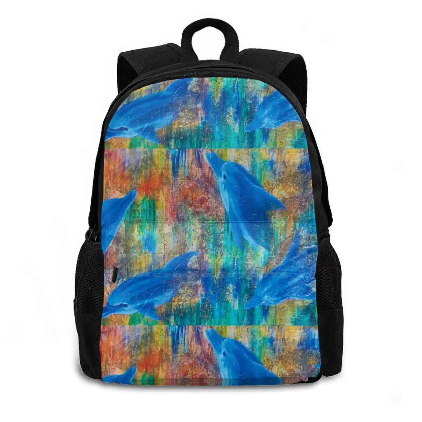 Dolphin Dreaming Mixed Media Painting For Fashion Pattern Design Travel Laptop School Backpack Bag Marine Animals Dolphin