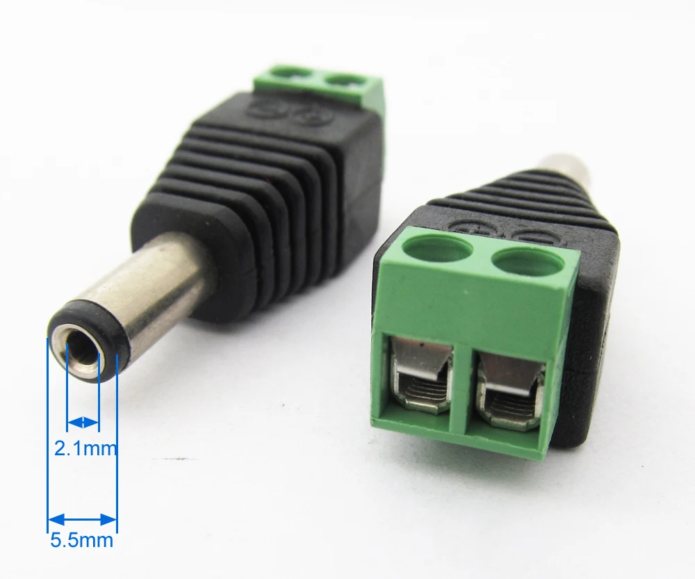 1pc 5.5x2.1mm 2.1mm CCTV DC Power Male Plug Free Solder Terminal Screw Connector