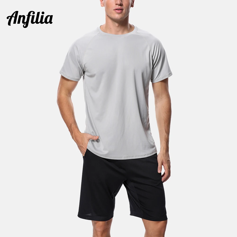 Anfilia Men Dry-Fit Shirts Solid Color Loose Fit Shirt UV-Protection Men\'s Rash Guard UPF 50+ Beach Wear Sports wear Surfing