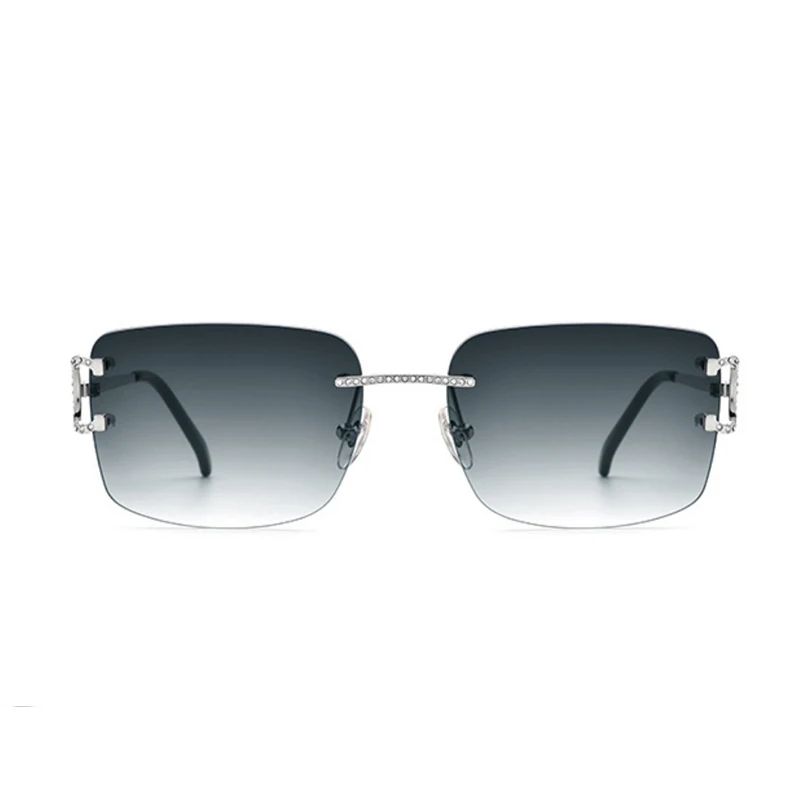 Belight Optical Classical Rimless Metal with Rhinestone Women Men UV400 Protection with Case Oculos  Sunglasses 50249