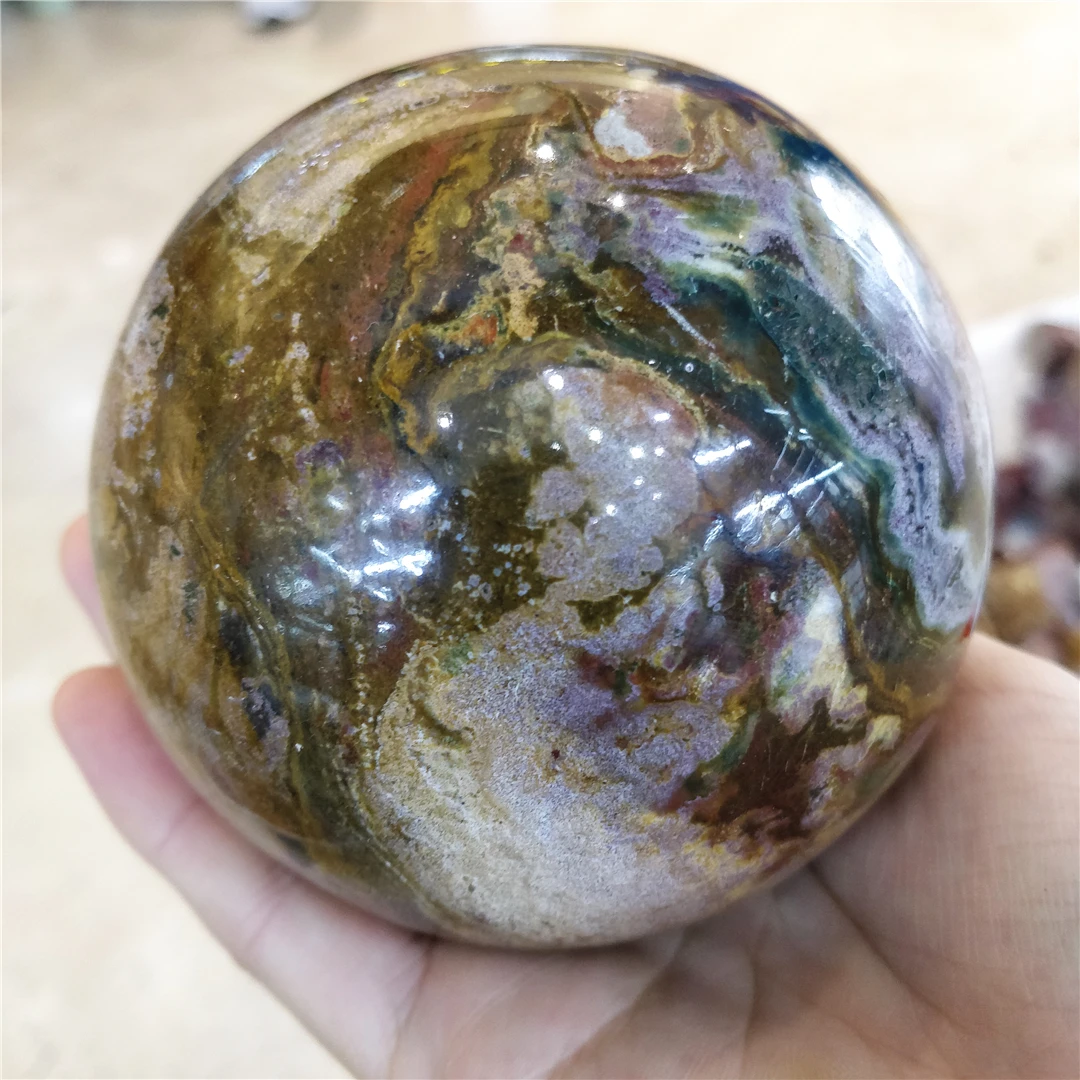 Imagem -04 - Grande Tamanho Natural Oceano Jasper Bola Cenário Pedra Esfera de Cristal Arte Estética Sala Estar Furnish e Decorar Feng Shui 1.5kg