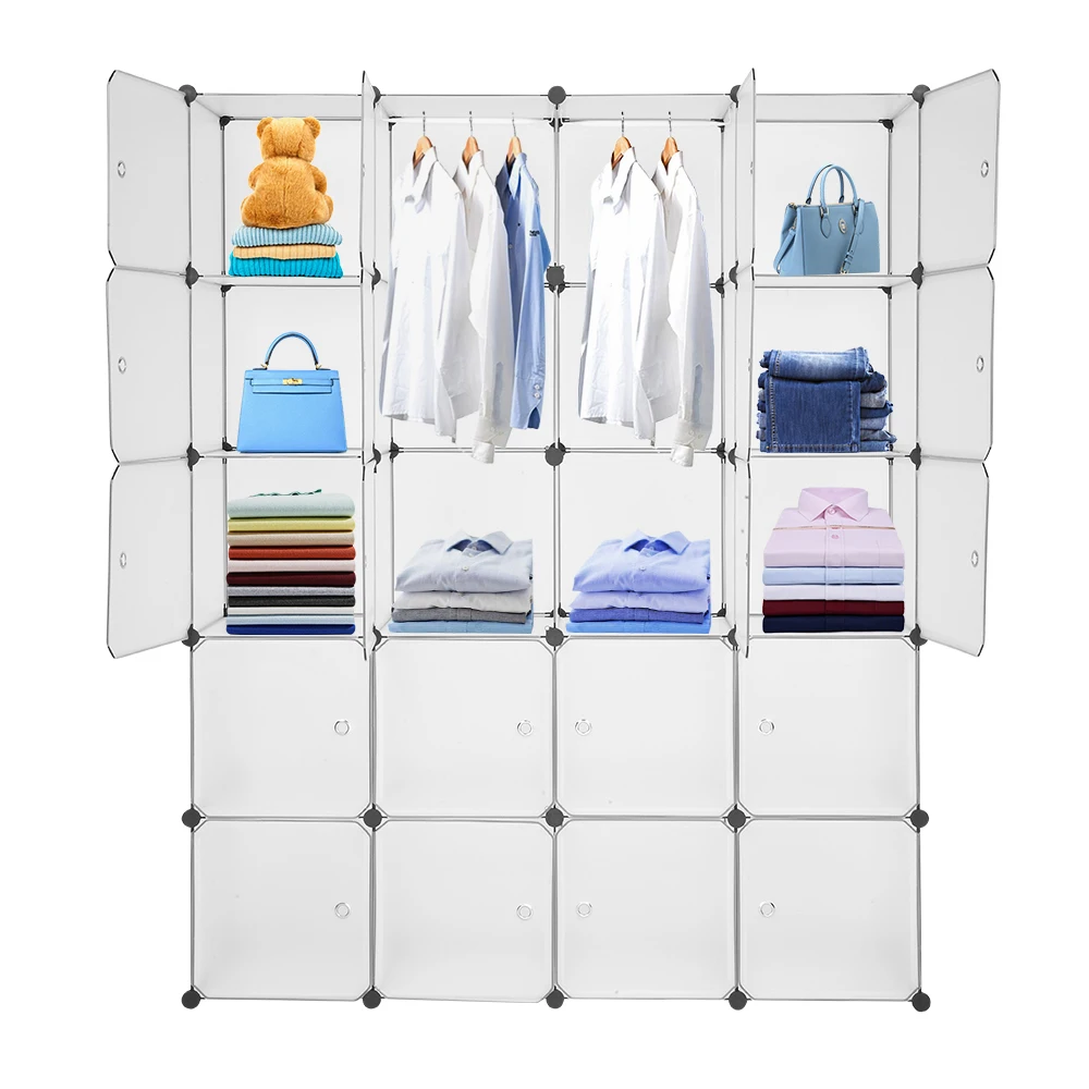 Modular Closet Bookcase Organizer Plastic Cabinet 20 Cubes Wardrobe 35*45 Cubby Shelving Storage Drawer Unit System with Doors