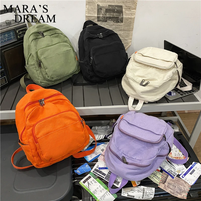 Mara Dream Canvas Women Backpack Vintage Small School Backpacks Women Zipper Travel Bagpack Female Solid Casual Schoolbag Travel