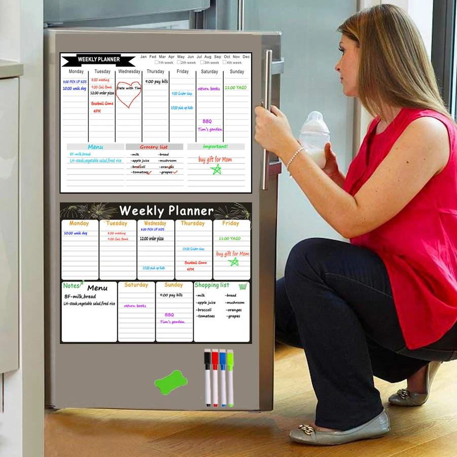 

A3 Dry-erase Magnetic Weekly Planner Board for Fridge Magnets Menu Board Grocery Sheet Sked Schedule Table Writing Board Marker