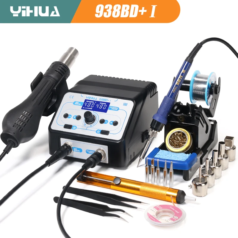 YIHUA 938BD+-I 750W Soldering Iron Station Declined Display SMD Rework Station LCD Welding Station Hot Air Gun Soldering Station