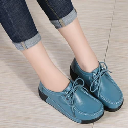 Woman Breathable Leather Lace-up Sneakers Women Fashion Black Soft Casual Shoes Female Women Flats Comfortable Loafers Shoes