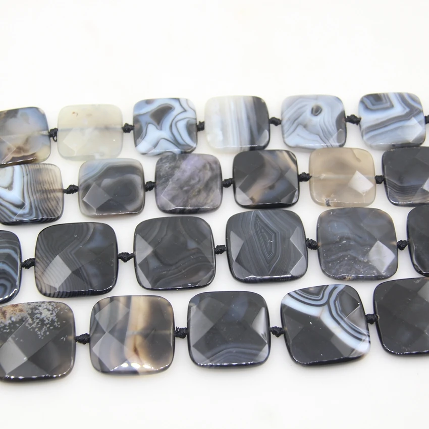 Faceted Square Slabs Striped Onxy Stone,  Druzy Natural Black White Lace Agates,,Used for Pendant Necklaces Bracelet Jewelry Mak