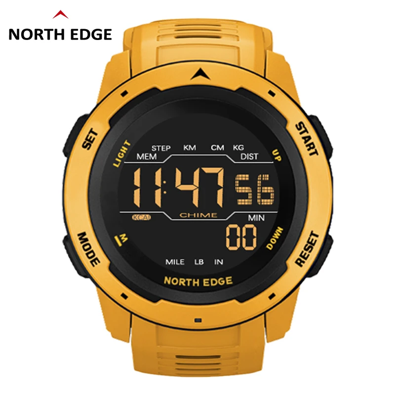 NORTH EDGE Men Digital Watch Men\'s Sports Watches Dual Time Pedometer Alarm Clock Waterproof 50M Digital Watch Military Clock