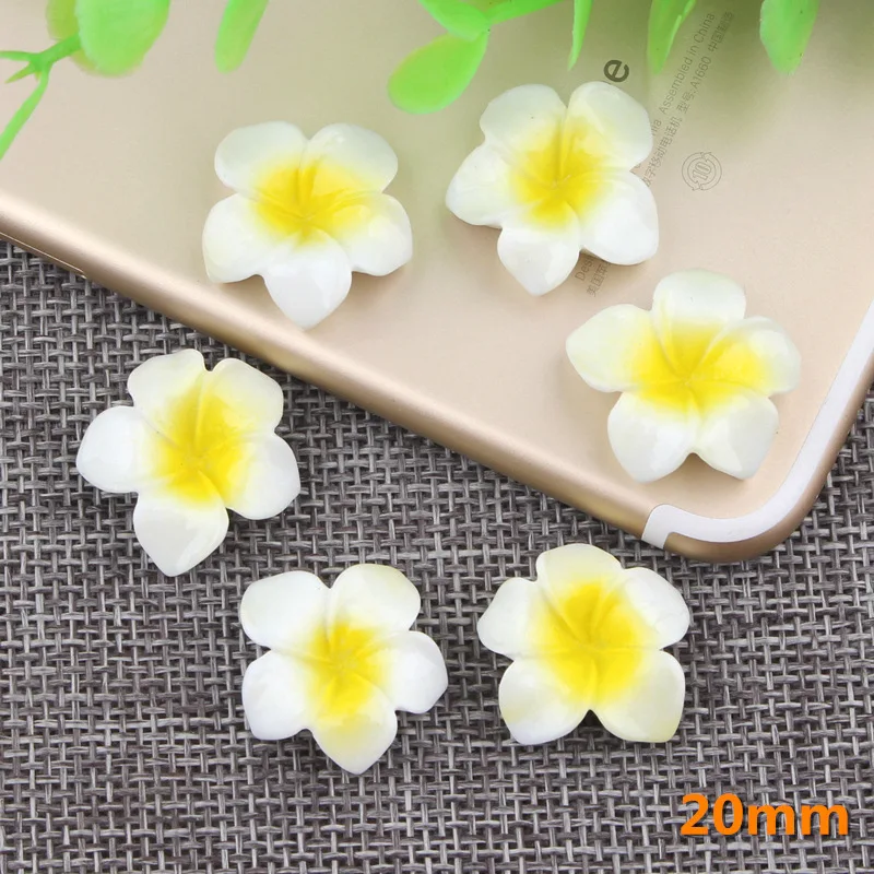 10pcs 20mm Small Resin Plumeria Frangipani Flower Beads White DIY Bracelet Hawaii Jewelry Craft Making