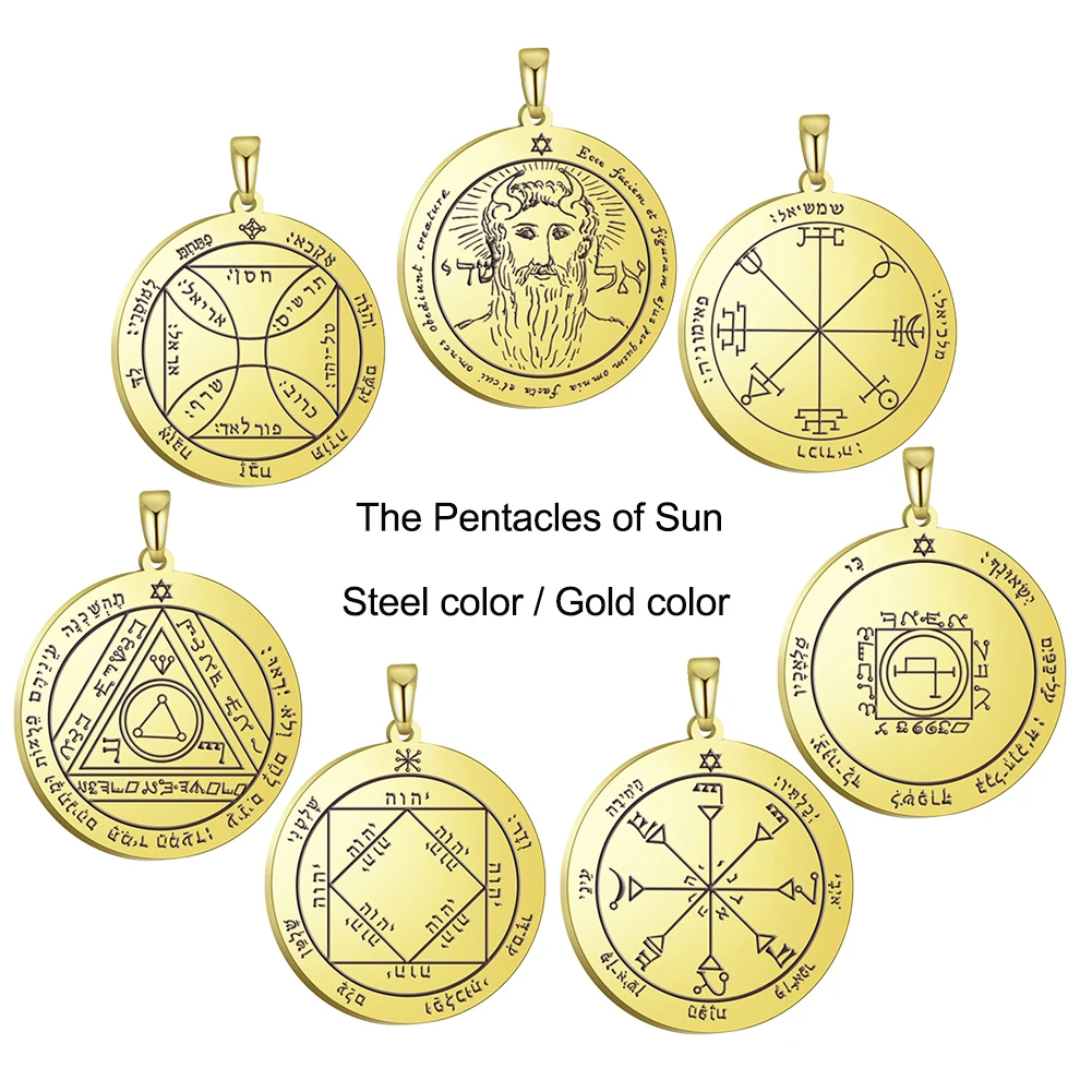 Key of Solomon Pendant for Necklace Stainless Steel Jewelry Amulet Mystical Moon Saturn Jupiter Sun Venus Mars Mercury Charms