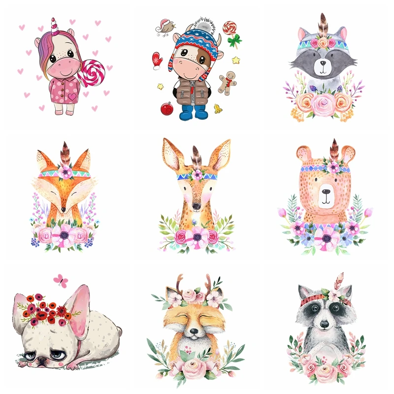 

Cartoon Cute Animal Patches For Childs Clothing Stickers Iron On Patches For Clothes Cat Fox Unicorn Applique Thermo-stickers