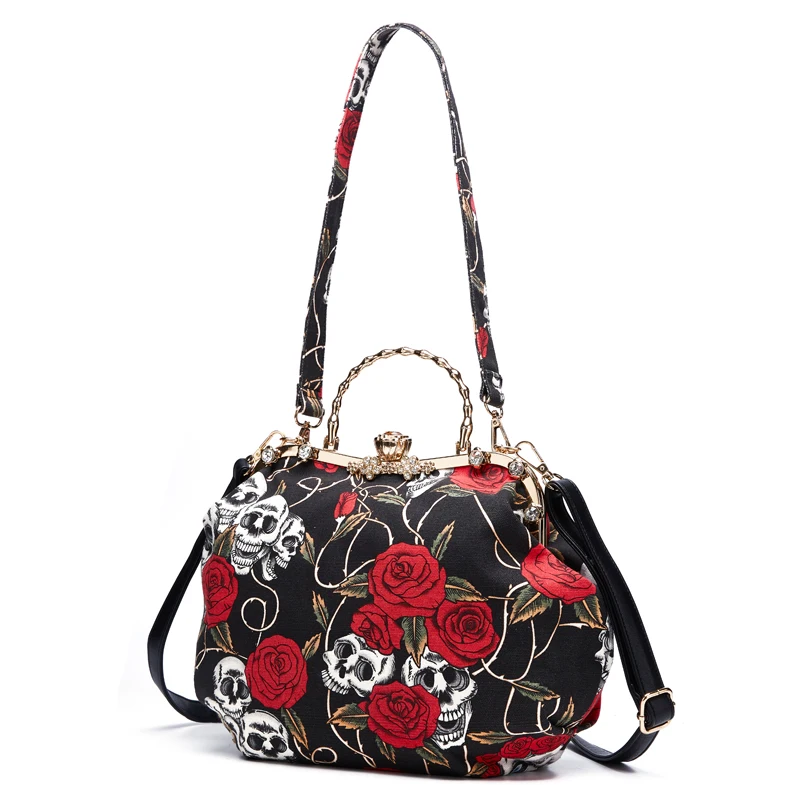 Annmouler Designer Bags for Women Canvas Shoulder Bag Skull Printed Crossbody Handbags Large Capacity Tote Bag Quality Messenger