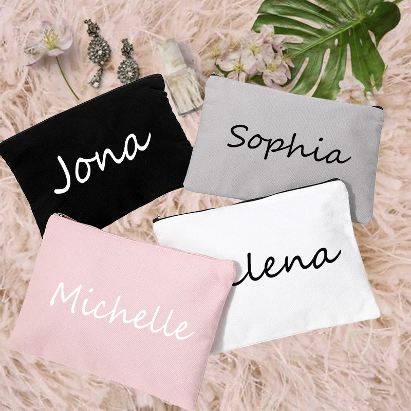 Personalized Makeup Bag Bridesmaid Maid of Honor Holiday Wedding Bachelorette Party Gifts Canvas Customized Name Cosmetic Case