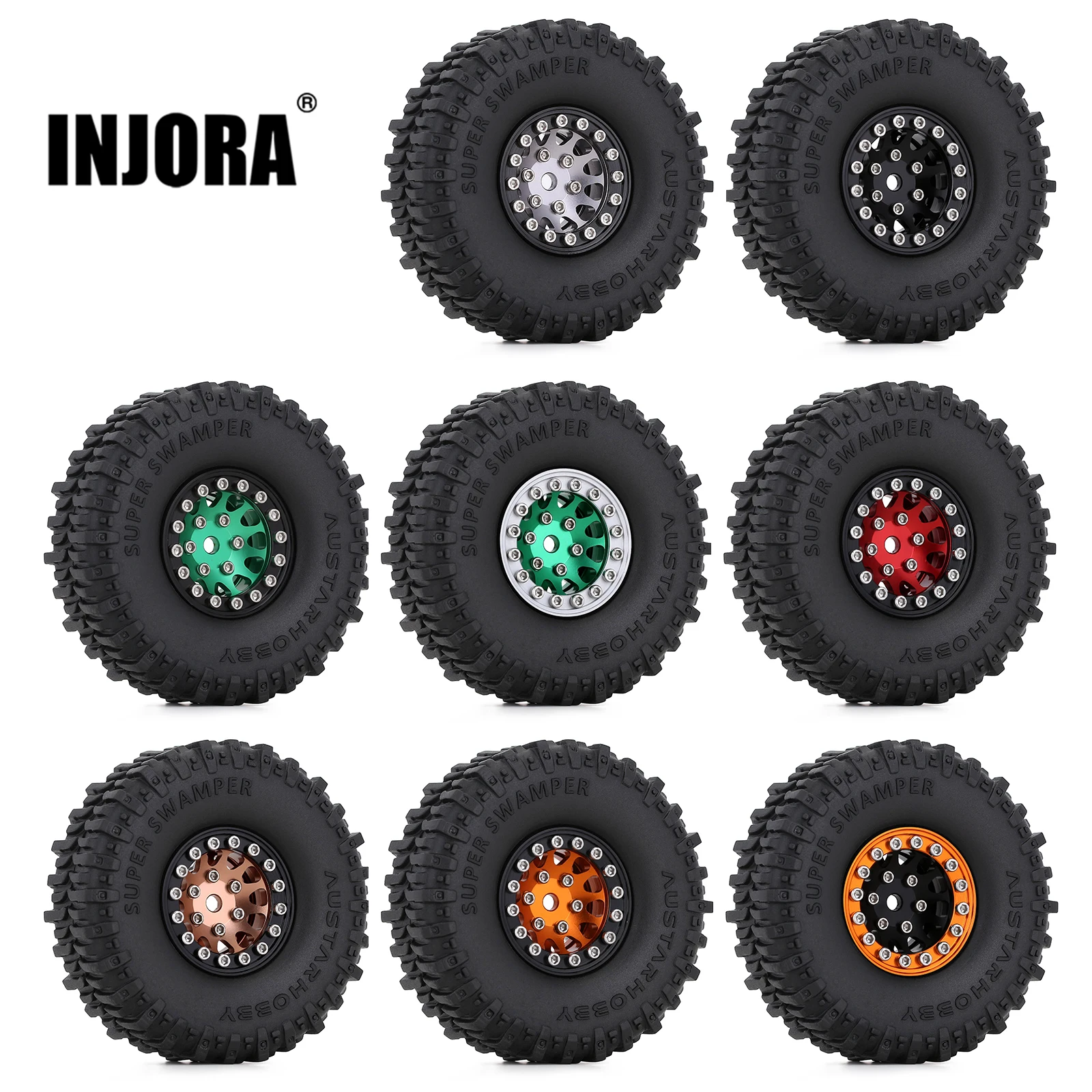 

INJORA 60*20mm 1.0" Beadlock CNC Wheel Rims Mud Tires for 1/24 RC Crawler Car Axial SCX24 FCX24 Enduro24 Upgrade (W1049-T2430)