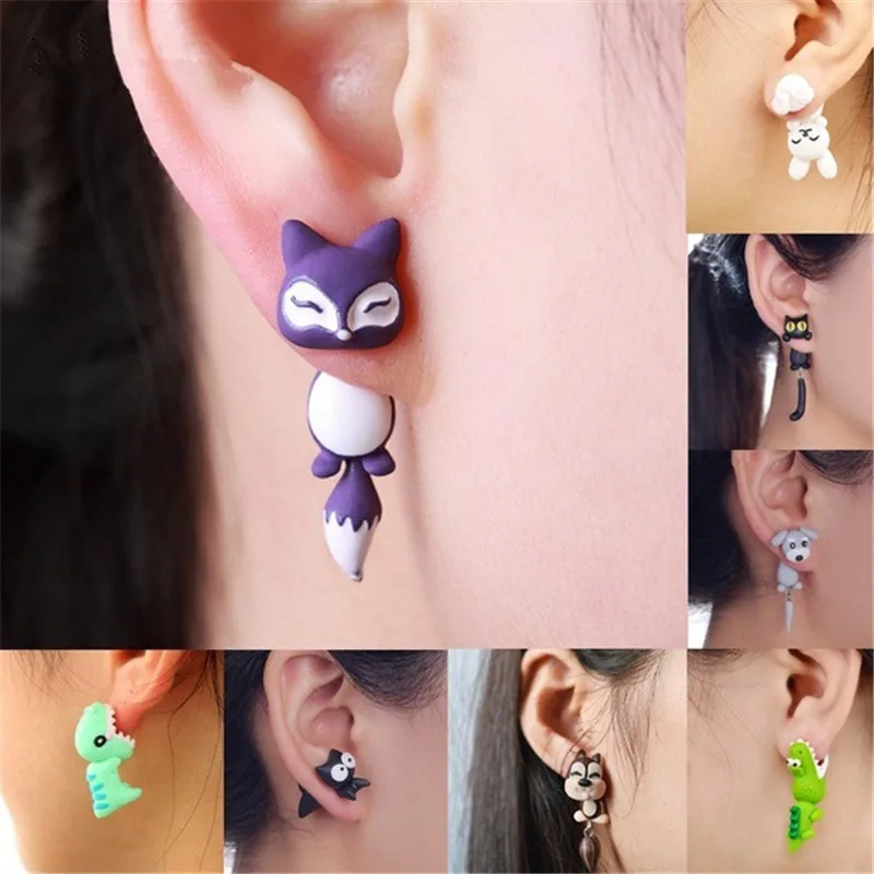 New Fashion Cute Animal Female Creative Handmade Earrings Polymer Clay Dinosaur Dog Cat Earrings Party Jewelry For Women Girls