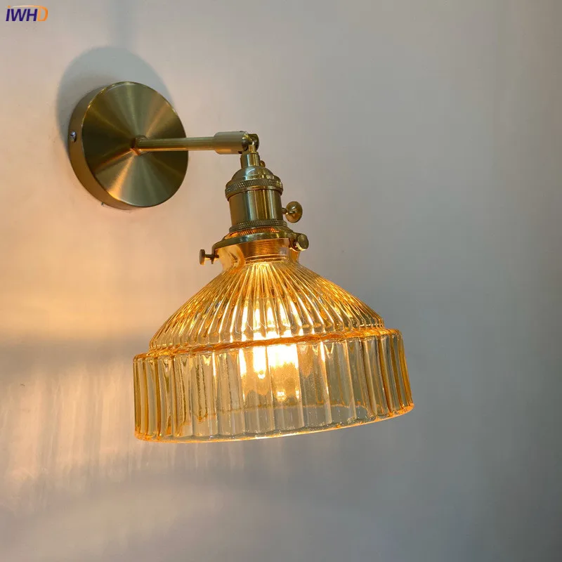 

IWHD Amber Glass LED Wall Light Fixtures Switch On/Off Beside Lamp Bedroom Cafe Stair Nordic Modern Wall Sconce Applique Murale