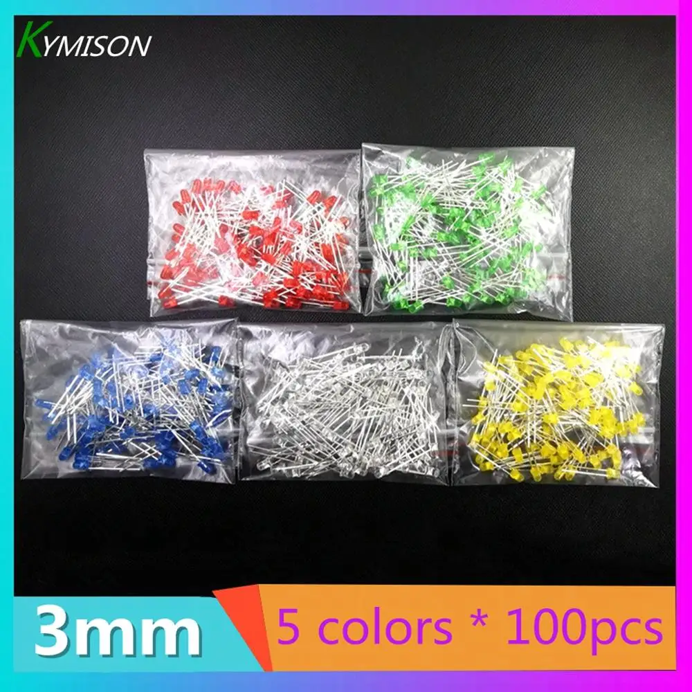 3mm LED Diode 3 mm Assorted Kit White Green Red Blue Yellow Orange Pink Purple UV DIY F3  Light Emitting Diode