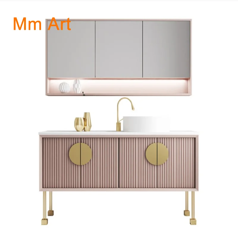 Pink Wall Mount Luxury Hotel bathroom vanity Bathroom Furniture Cabinets Sets With Door