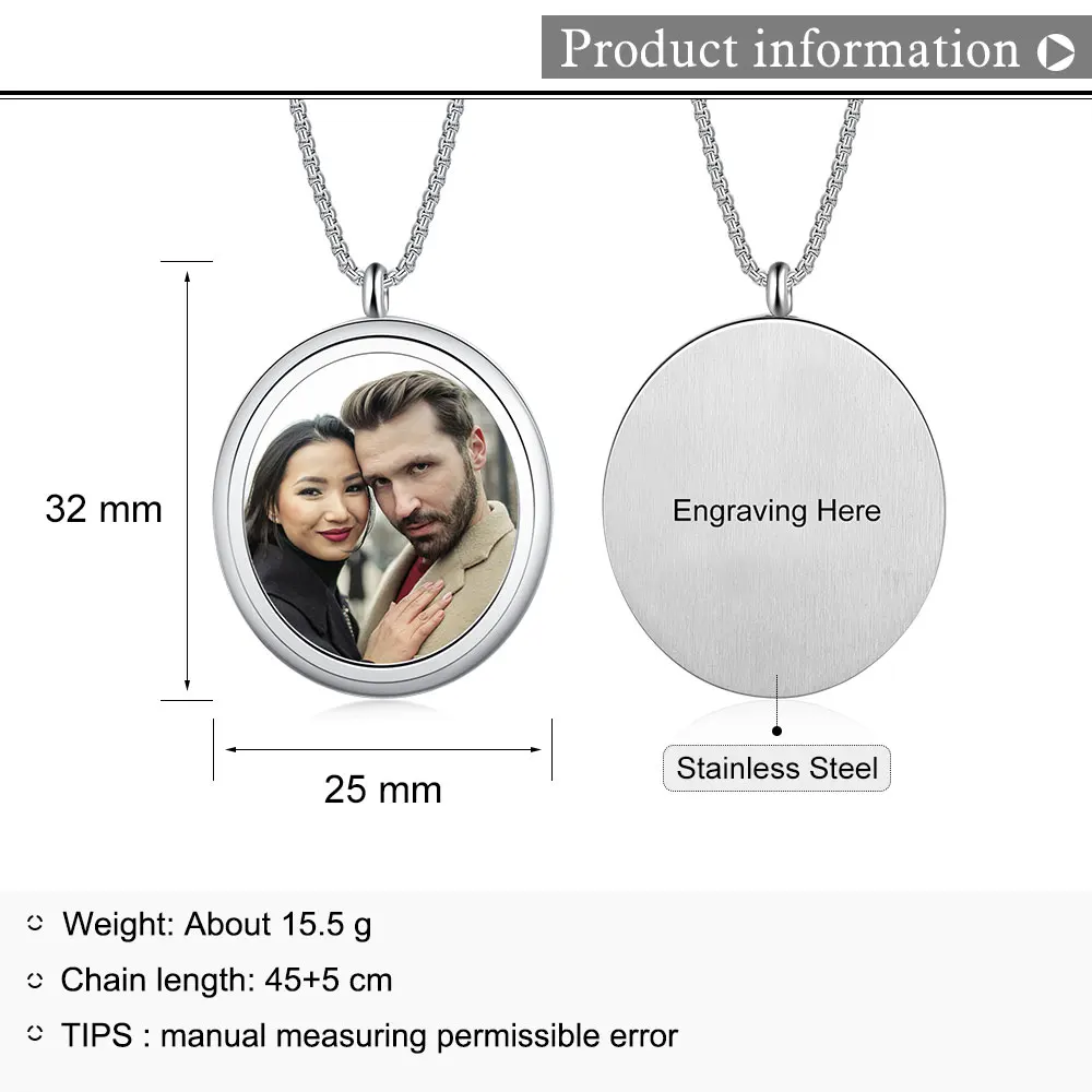 JewelOra Personalized Couple Photo Necklaces Stainless Steel Pendant Engraved Names Fashion Choker Charm Jewelry Gift for Women