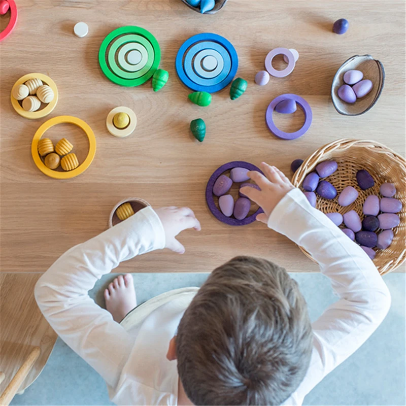 Kids Loose Parts Play Materials Rainbow Blocks Children Wooden Constructor Waldorf Toys Montessori At Home Toddler Activities