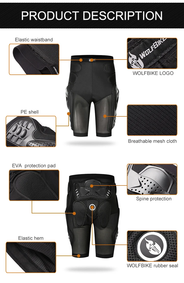 WOSAWE Breathable Motocross Knee Protector Motorcycle Armor Shorts Skating Extreme Sport Protective Gear Hip Pad Pants