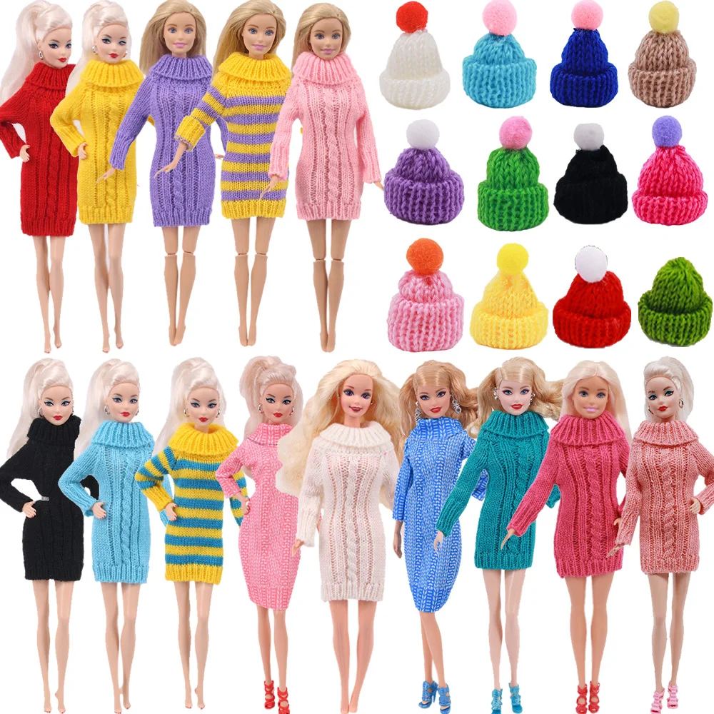 Doll Clothes Handmade Fashion Dresses Sweater Hat Fit 11.8 inch Barbies Doll BJD Doll Kids Dress Up Doll Accessories Girls Gift