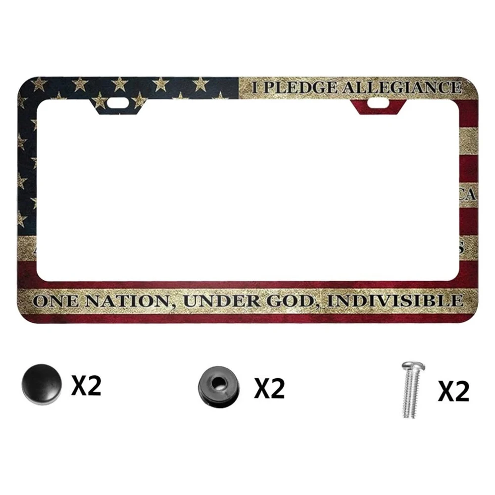 Retro American Flag Pattern License Plate Frame Quality Aluminum Custom License Plate Cover 2 Holes for US Standard Vehicles
