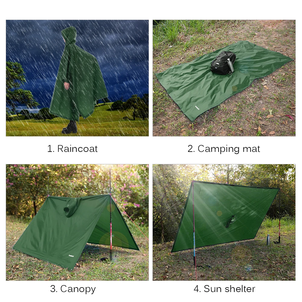 3 in 1 Backpack Travel Rain Cover Rain Coat Hood Hiking  Cycling Rain Cover Poncho Waterproof Raincoat Outdoor Camping Tent Mat