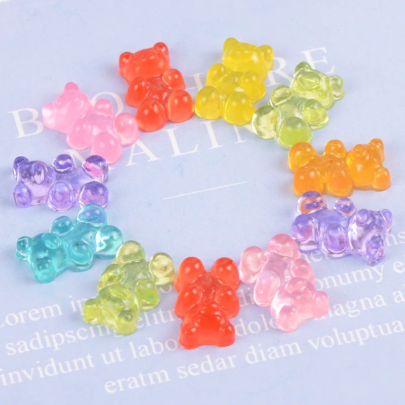 50pcs/Lot Fashion Cute Resin Soft Gummy Bear Pendant Flatback Charms For Woman Girls Cartoon  DIY