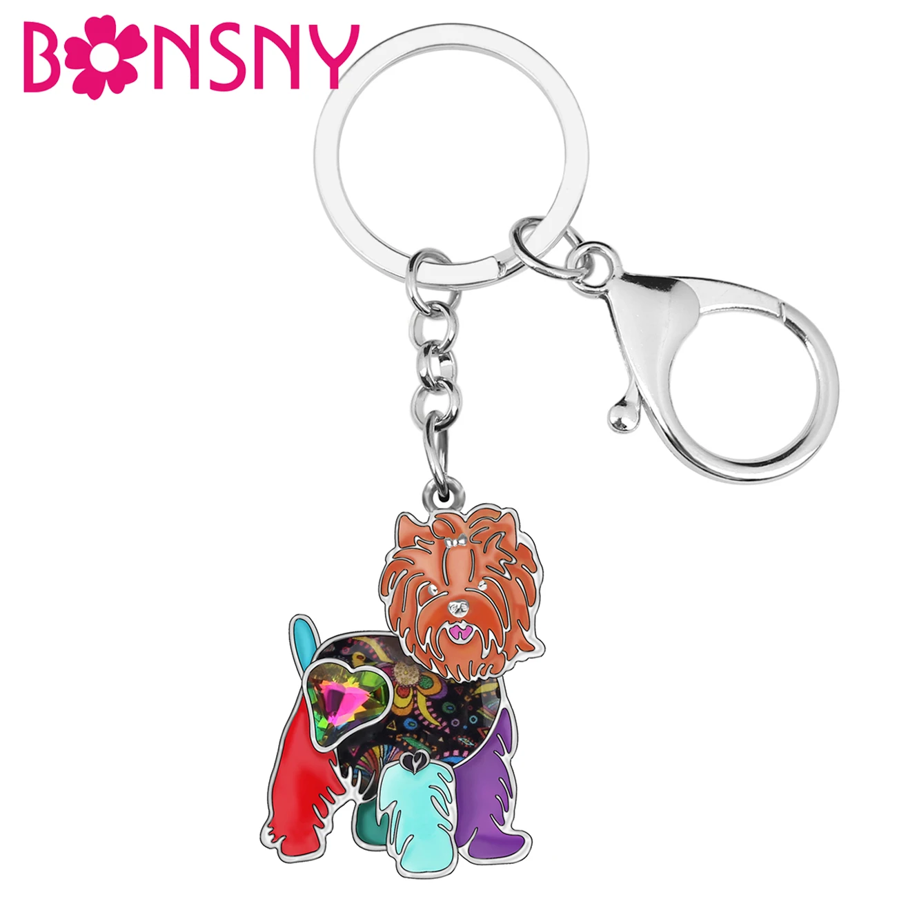 Bonsny Enamel Alloy Yorkshire Dog Key Chains Cute Animal Keyrings Anime Animal Jewelry For Women Girl Handbag Car Purse Charming