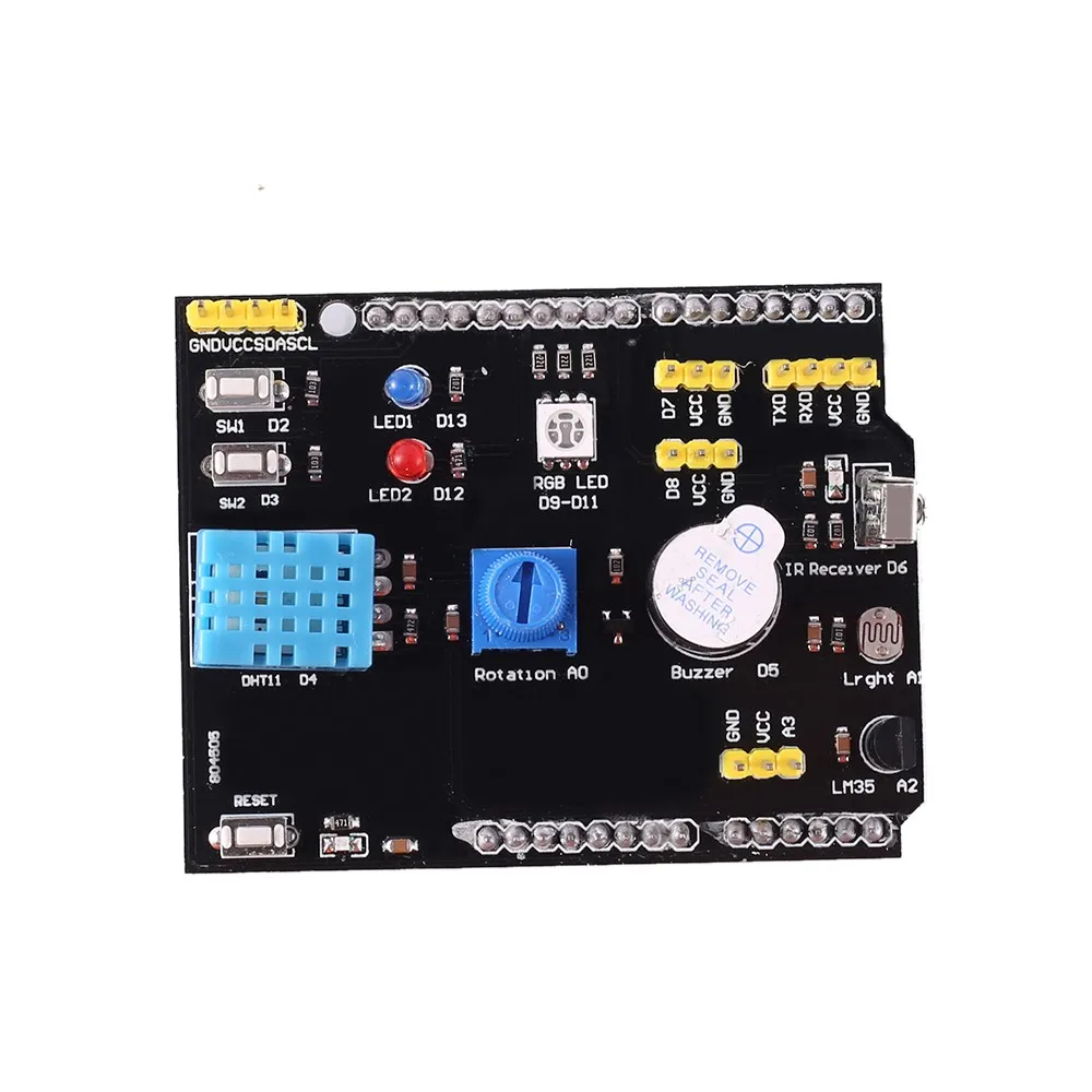 Multi-function Expansion Board for Arduino UNO R3 LM35D DHT11 Temperature Sensor Passive Buzzer Infrared Receiver Shield