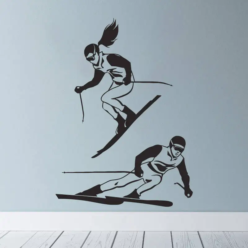 Calcomanía de pared de esquí y salto, pegatinas de vinilo de estilo libre de deportes extremos, calcomanía de pared de esquí, decoración de sala de deportes de invierno, X772