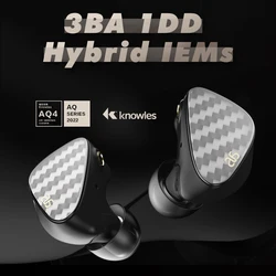 AUDIOSENSE AQ4 MKII HiFi Stereo 3BA(Knowles)+1Dynamic 2022 New Hybrid  IEMs with Detachable MMCX Cable 3D Printing Resin shell