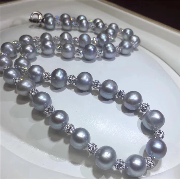 

HABITOO 20 inchs Natural Freshwater 10-11mm Gray Pearl Necklace for Women Fine Elegant Collar Jewelry Party Gift